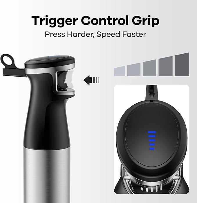 Immersion Blender Handheld 1100W 5 in 1 Corded Stick Hand Blenders for Kitchen with Trigger Speed Control, with Beaker, Chopper, Whisk, Frother, Perfect Emulsifier for Soup, Smoothie, Puree