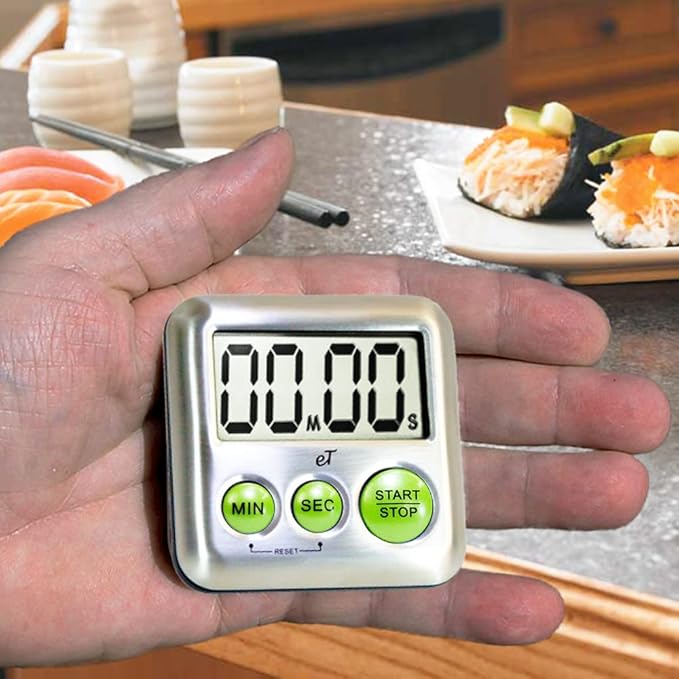 Elegant Digital Kitchen Timer Stainless Steel - Lime - Strong Magnetic Back - Kickstand - Loud Alarm - Large Display - Auto Memory - Auto Shut-Off (Lime)