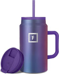 IRON °FLASK Co-Pilot Insulated Mug w/Straw & Flip Cap Lids - Cup Holder Bottle for Hot, Cold Drink - Leak-Proof - Water, Coffee Portable Travel Mug - Aurora, 50 Oz