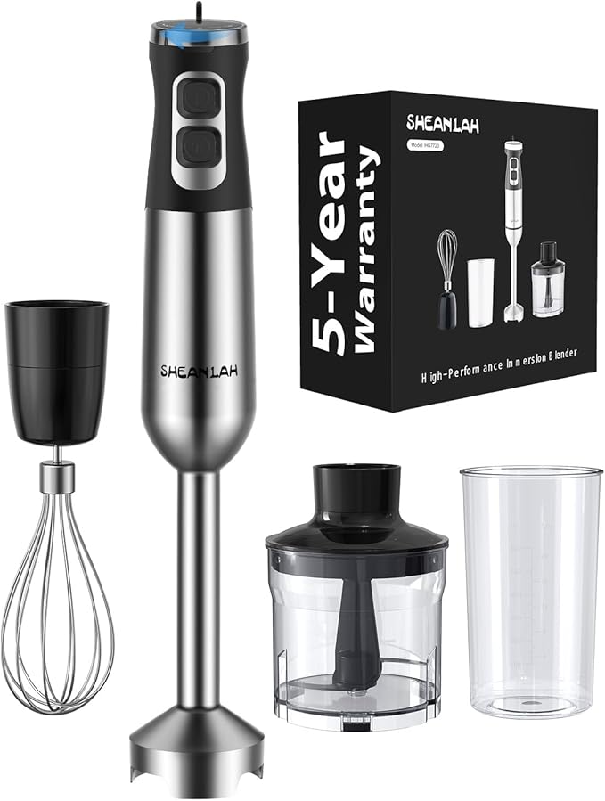 1000W Powerful Immersion Blender Handheld, 2025 New Update Hand Blender with 25-Speed and Heavy-Duty Copper Motor, 4 in 1 Hand Mixer with Chopper, Whisk, Beaker and Wand