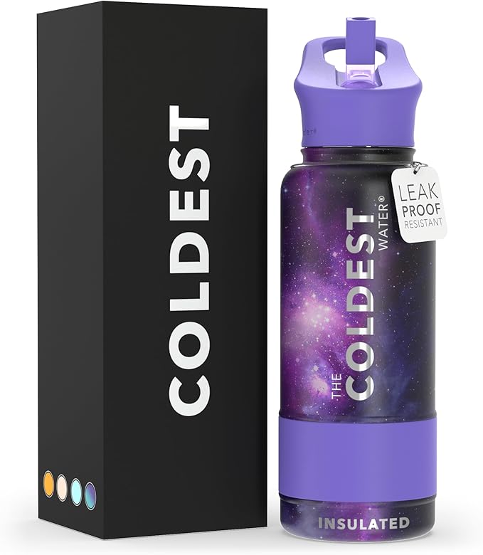 Coldest Insulated Water Bottle with Straw Lid - Stainless Steel Metal Insulated Bottle for Men & Women (Astro Purple, 32 oz)