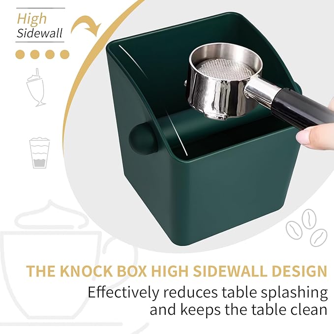 Large Square Knock Box Shock-absorbent Knock Box Espresso with Removable Knock Bar and Non-Slip Base Espresso Accessories for Home/Office (Large Green Knock Box)