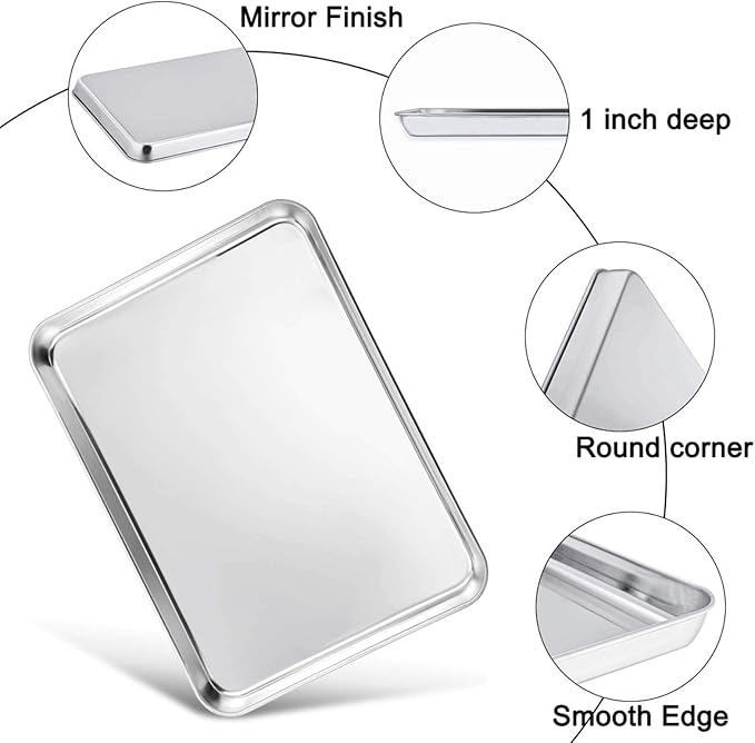 TeamFar Baking Sheet with Cooling Rack, Stainless Steel Half Size Cookie Sheet Pan and Baking Rack Set, 20’’×14’’×1’’, Non Toxic & Rust Free, Thick & Heavy Duty, Mirror Finish & Dishwasher Safe