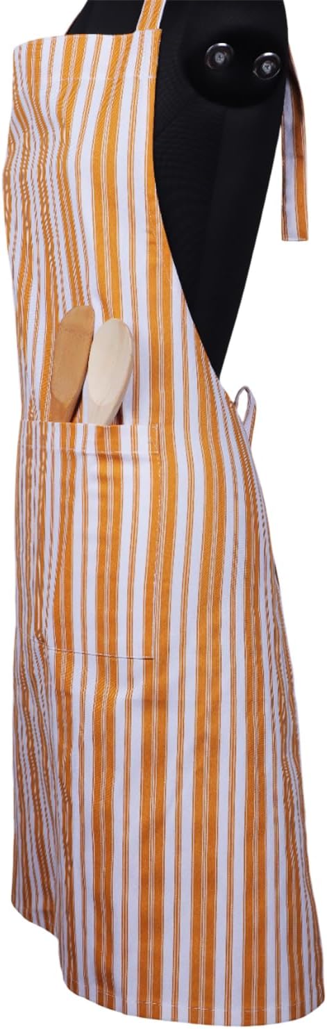 AMOUR INFINI Cotton Aprons for Women with Pockets Adjustable Strap and Waist Ties Reusable Printed Aprons for Baking, Cooking, Gardening (27.5 x 33 Inches - Yellow)