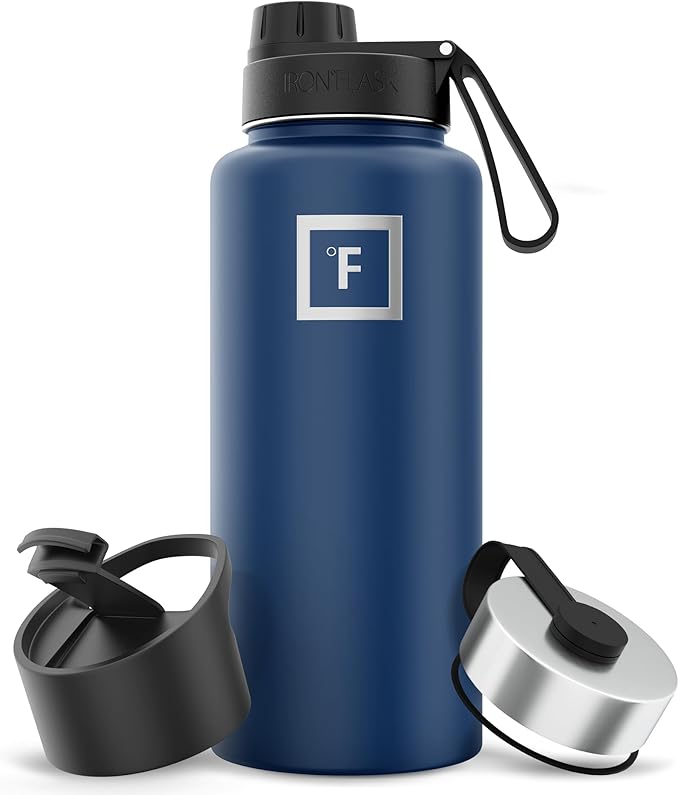 IRON °FLASK Camping & Hiking Hydration Flask with 3 Lids - Stainless Steel, Double Walled & Vacuum Insulated Water Bottle - Leak Proof & BPA Free (Twilight Blue, Spout - 32 oz)