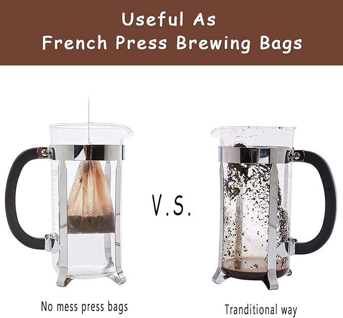 No Mess Cold Brew Coffee Filters - 120 Count Disposable Fine Mesh Brewing Bags for Concentrate/Iced Coffee Maker, French/Cold Press Kit, Hot Tea in Mason Jar or Pitcher, 4 x 6 Inches