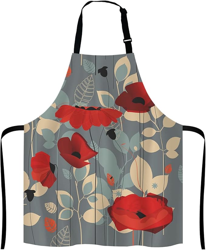 Poppy flowers Bib Apron with Adjustable Neck for Men Women,Suitable for Home Kitchen Cooking Waitress Chef Grill Bistro Baking Apron