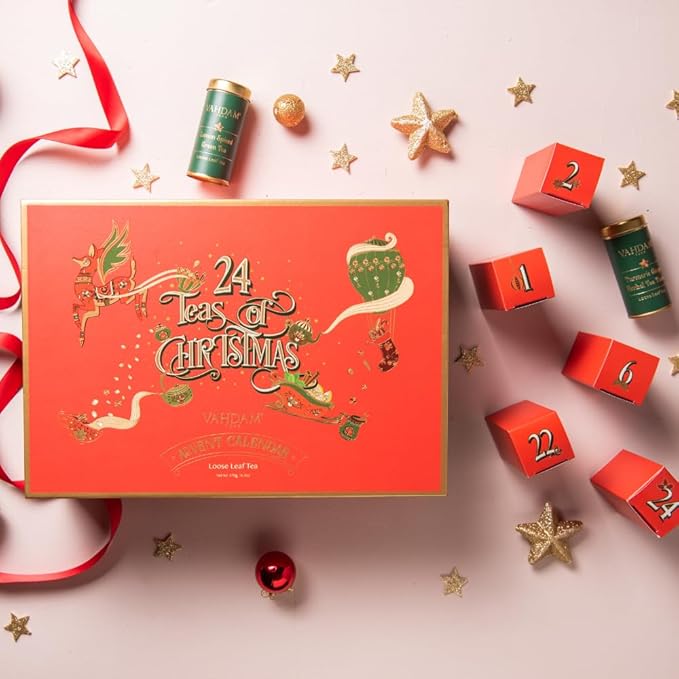 VAHDAM, Advent Calendar 2025 | 24 Unique Loose Leaf Tea - Exclusive Holiday Tea Gift Set | Christmas Advent Calendar 2025 for Adults | Advent Calendar 2025 Adult Women & Men