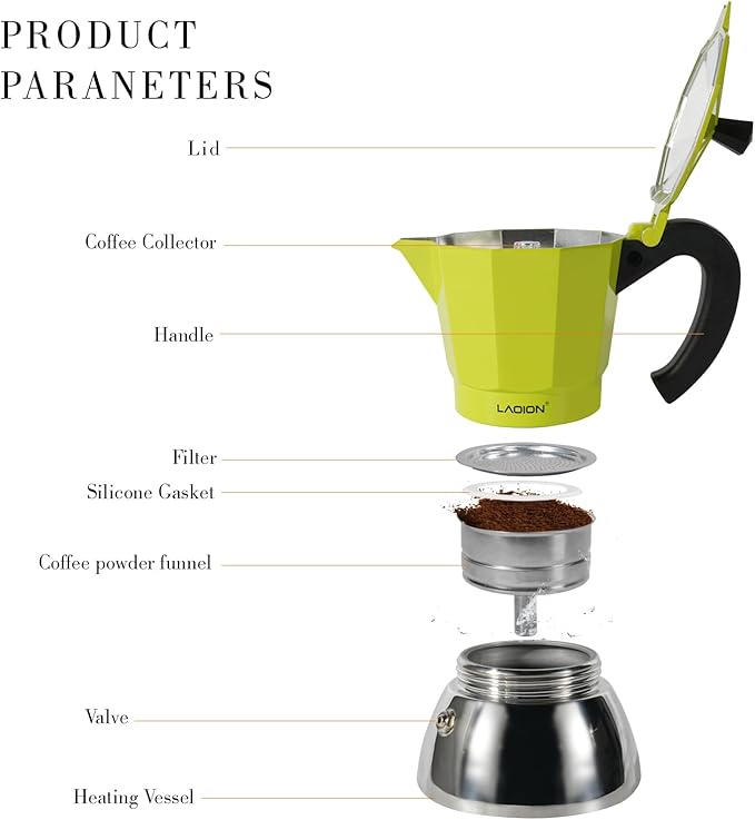 Stovetop Espresso Maker, 6Cup Moka Pot, Espresso Machine Compatible with Induction Cooktops, 300ml Stainless Steel & Aluminum Cuban Coffee Maker for Cafetera Cubana, Green