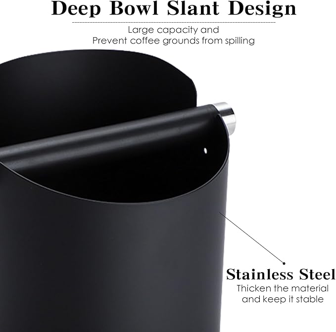 Italian Espresso Knock Box, Stainless Steel, with Detachable Tapping Rod and Anti Slip Rubber Base (Black, 800ml)