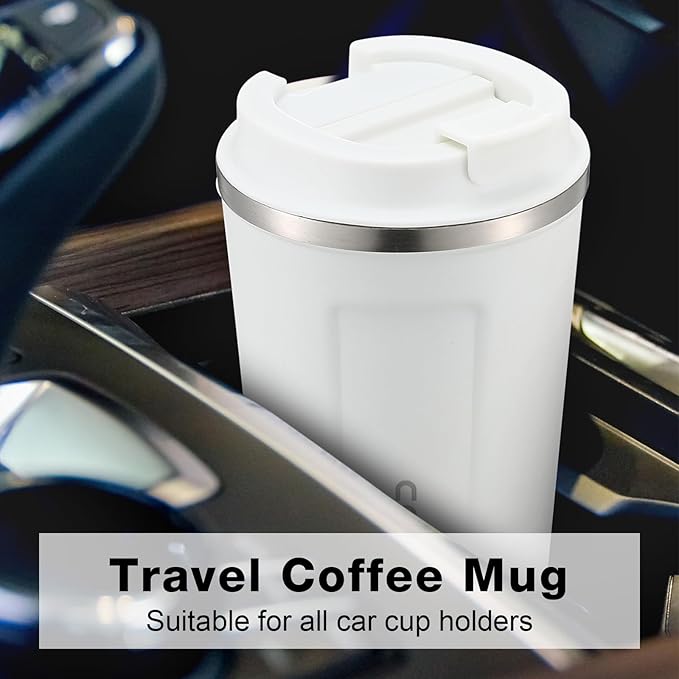 6 Pack Travel Coffee Mugs 12oz Double Wall Insulated Coffee Cups Bulk with Lid Vacuum Stainless Steel Leak Proof Reusable Portable Tumblers for Cold and Hot Drinks(Black, White, Pink)