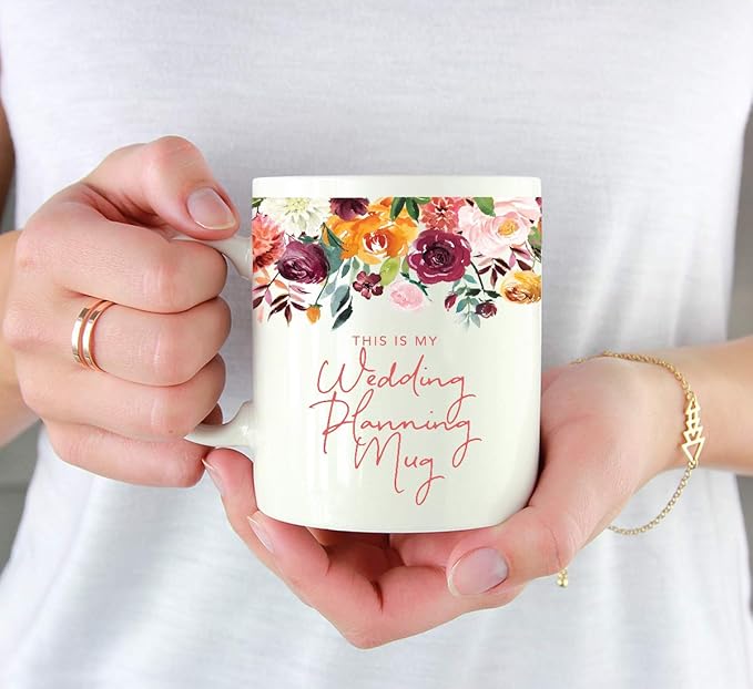 Andaz Press 11oz. Wedding Ceramic Coffee Tea Mug Gift, Fall Autumn Burgundy Orange Peach Flowers Roses Florals, This is My Wedding Planning Mug, 1-Pack, Includes Gift Box