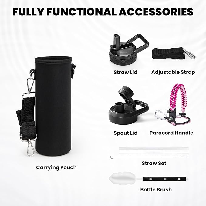 Insulated Water Bottle 20 oz, Triple Wall Vacuum Stainless Steel (Cold for 48 Hrs), Leak Proof & Non-BPA, Kids Water Bottle Jug for School with Straw Spout Lids, Ombre Pink