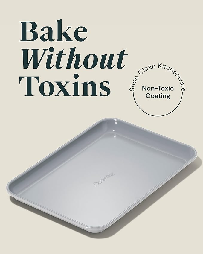 Caraway Nonstick Ceramic Small Baking Sheet (9x13”) – Non-Toxic, PTFE & PFOA Free – Oven Safe – Aluminized Steel Core – Mini Sheet Pan for Baking, Roasting & More - Gray