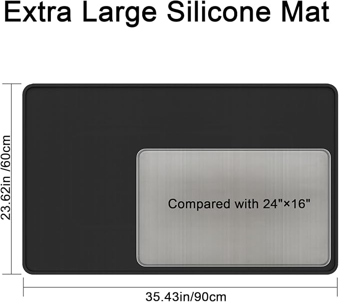 Silicone Baking Mat 35.4"x23.6" Food Grade Silicone Mats for Kitchen Counter Large Countertop Protector Mat with Edge Heightening Non-slip Heat Resistant Mats for Countertop Easy Clean(Black)