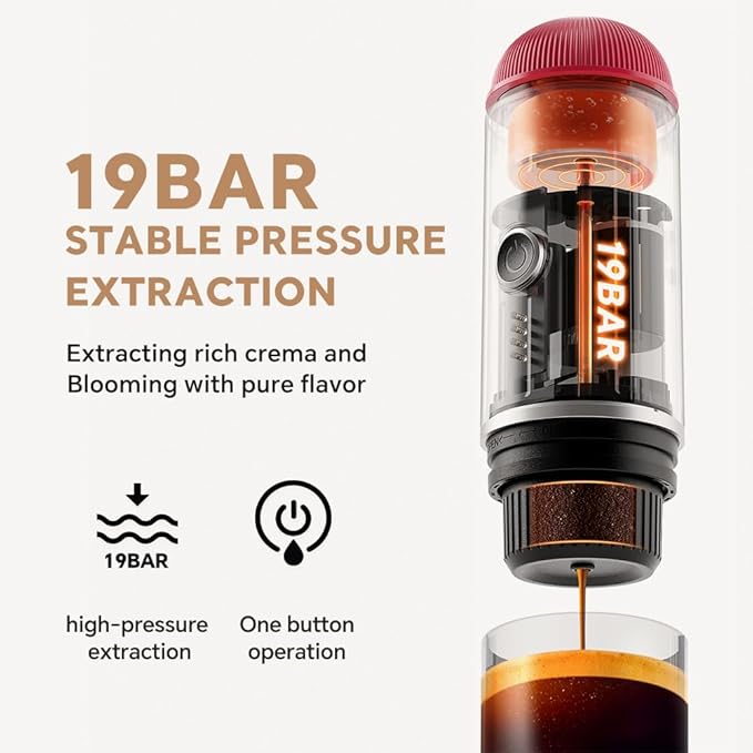 BENFUCHEN Portable Electric Espresso Machine, Travel Coffee Maker for Camping, On the Go Car Coffee Maker Self-Heating with USB-C, With Ground Coffee & N Espresso Capsule for RV/Hiking/Office, Red