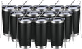 MEWAY 20oz Tumbler 12 Pack Double Wall Vacuum Insulated Travel Mug Bulk, Stainless Steel Tumblers with Lid and Straw, Durable Powder Coated Coffee Cups for Cold & Hot Drinks (Black, 12)