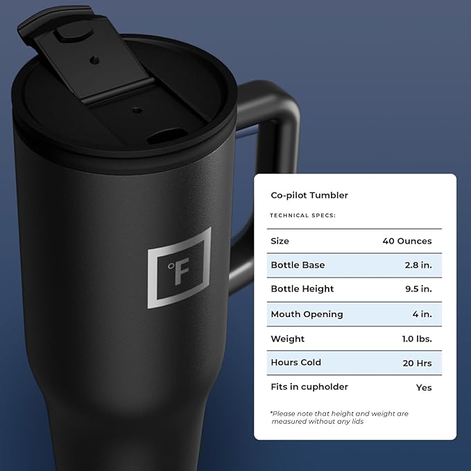 IRON °FLASK Co-Pilot Insulated Mug with Straw & Flip Cap Lids - Cup Holder Bottle for Hot, Cold Drink - Leak-Proof - Water, Coffee Portable Travel Mug - Deep Teal, 40 Oz