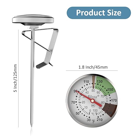 Instant Read Pocket Milk Frothing Thermometer with1 inch Dial 5 inch Probe Clip,Best Instant Read Food for The Coffee Drinks,Chocolate Milk Foam (2)
