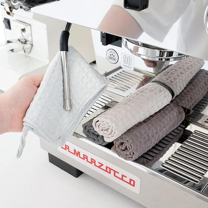 watchget Barista Micro Cloth 6 Pack, Microfiber Barista Cleaning Towels Microfiber Waffle Weave Kitchen Dish Cloth Coffee Bar Towel Coffee Machine Cleaning Cloth, Khaki(12"x12")