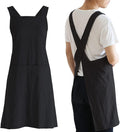 NEWGEM Japanese Linen Cross Back Cooking Aprons for Women Men with Pockets Cute for Baking Kitchen
