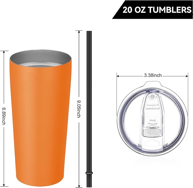 VEGOND 20oz Tumbler Stainless Steel Tumbler with Lid And Straw Vacuum Insulated Double Wall Travel Coffee Mug(orange package 6)