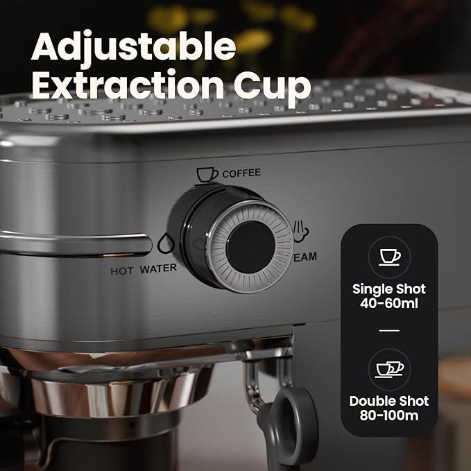 Espresso Machine - 20Bar Coffee Maker with Foaming Steam Wand: 1450W Compatible for Original Capsule & Ground, Single-Serve Espresso Maker with 35Oz Removable Water Tank for Latte, Kitchen
