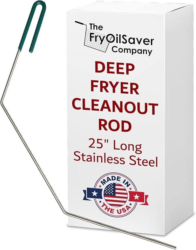 FryOilSaver Co. 25“ Deep Fryer Cleanout Rod, Rust Resistant Deep Fryer Drain Unclogger & Cleaner, Cleaning Tools for Restaurants Fryers, Hotel Kitchen Fryers Drain, Angled Shape & Declogger Goofer Rod