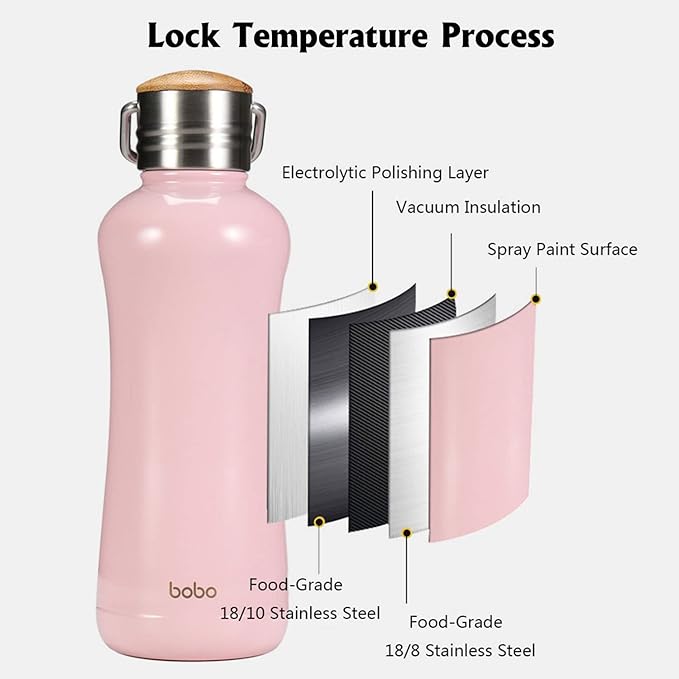YOHKOH Mini Insulated Water Bottle With Bamboo Lid - 11.8oz Small Vacuum Insulated Water Bottle for Women Kids, 12 Hrs Hot & 24 Hrs Cold Stainless Steel Thermos Leak-Proof BPA-Free (11.8oz,Pink)