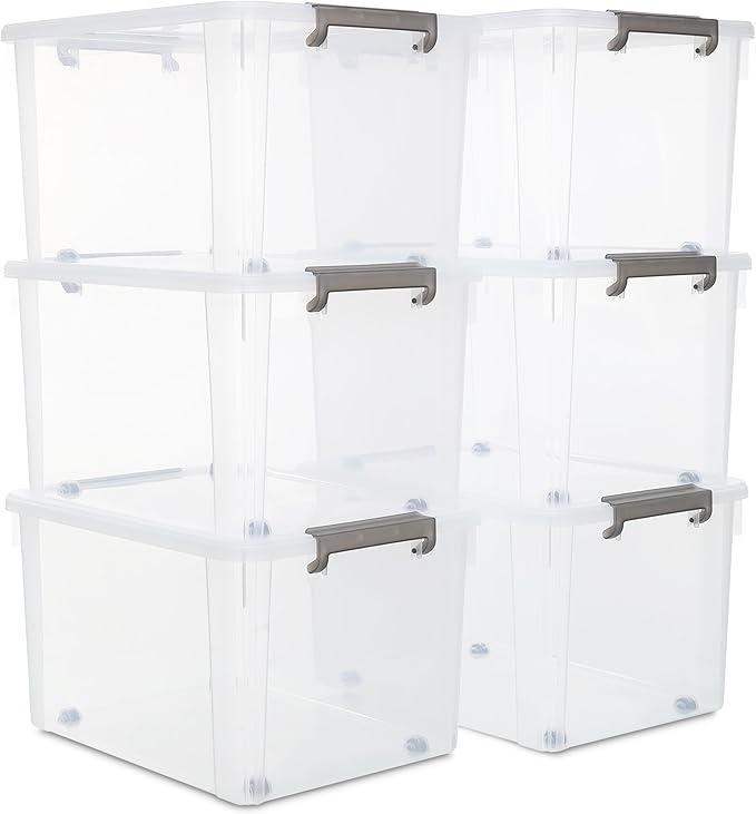 Citylife 6 Packs 58.1 QT Plastic Storage Bins with Lids Large Stackable Storage Containers for Organizing Clear Storage Box for Garage, Closet, Kitchen