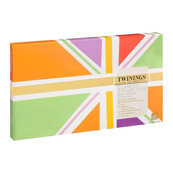 Twinings Tea Classics Collection Gift Box Variety Sampler, 48 Tea Bags (Pack of 1), Enjoy Hot or Iced, Includes Black, Herbal, Green, & Chai Teas
