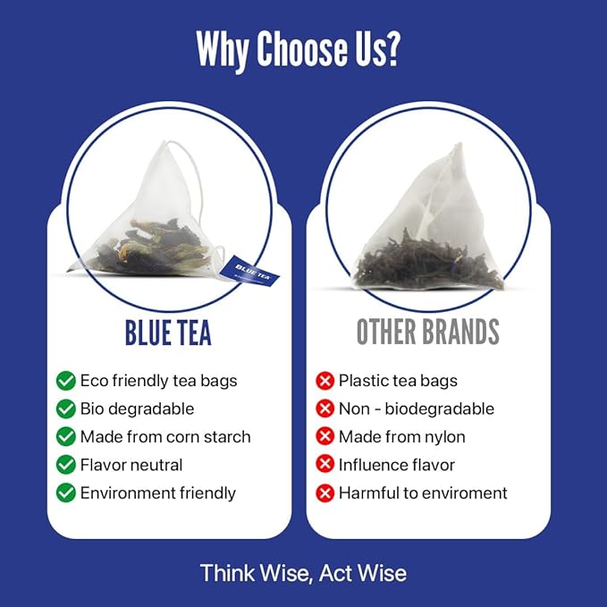 BLUE TEA - Butterfly Pea Flower Tea - 10 Count - Pyramid Plant Based Tea Bag | ANTIOXIDANT RICH | Flower Based - Detox Tea - Herbal Tea - Caffeine Free - Non-Bitter | Zipper Pack