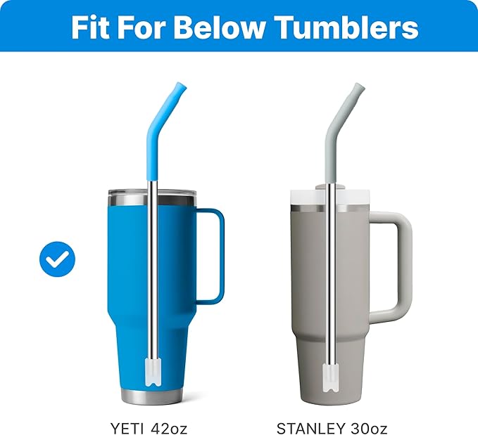 Stainless Steel Straws for 42 oz YETI Tumbler, 4 Pcs Metal Straws Reusable with Silicone Tip for 42 oz YETI, 30oz Stanley Cup(Color 3)