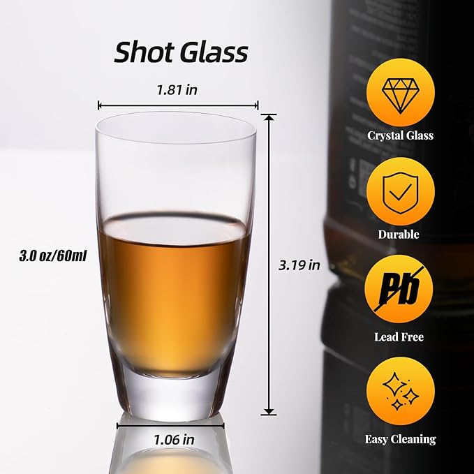 KAMMAK Shot Glasses Set of 2, 60ml/2oz Clear Espresso Shot Glass with Heavy Base for Bar Restaurants Home, Small Whiskey Shot Glass for Vodka, Whiskey, Tequila, Spirits & Liquors