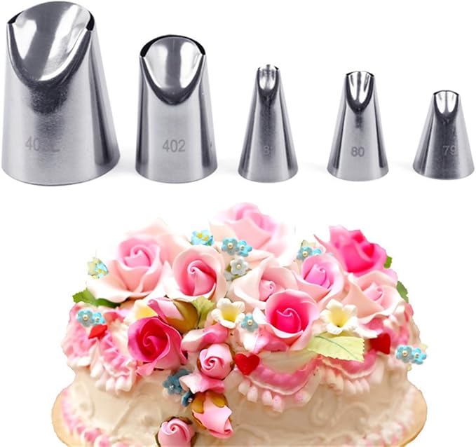 5 piece Stainless Steel Rose Flower Piping Tips Piping Nozzles Cake Decorating Supplies Cookies Cupcake Icing Decorating Supplies Decorating Kits Frosting Icing Tips Baking Set Tools #3