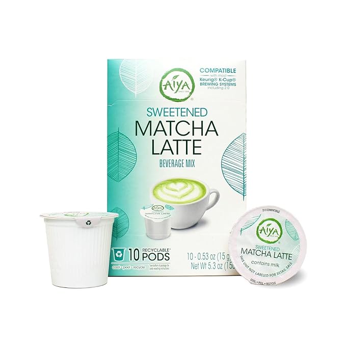 Aiya Creamy Matcha Latte Pods - Authentic Matcha with Rich Notes of Vanilla, Convenient Single-Serve Pods (10 Count, Sweetened)
