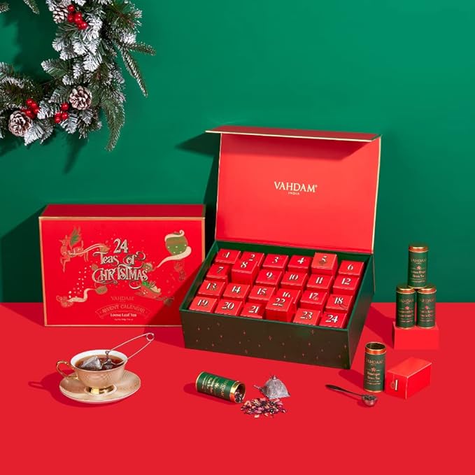 VAHDAM, Advent Calendar 2025 | 24 Unique Loose Leaf Tea - Exclusive Holiday Tea Gift Set | Christmas Advent Calendar 2025 for Adults | Advent Calendar 2025 Adult Women & Men
