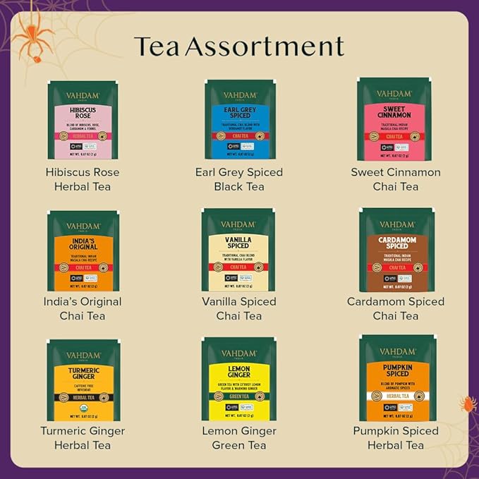 VAHDAM, Limited Edition Halloween Tea Gift Basket | 9 Premium Variety Pyramid Tea Bags | Halloween Gifts for Women, Men and Adults I Tea Gift Set