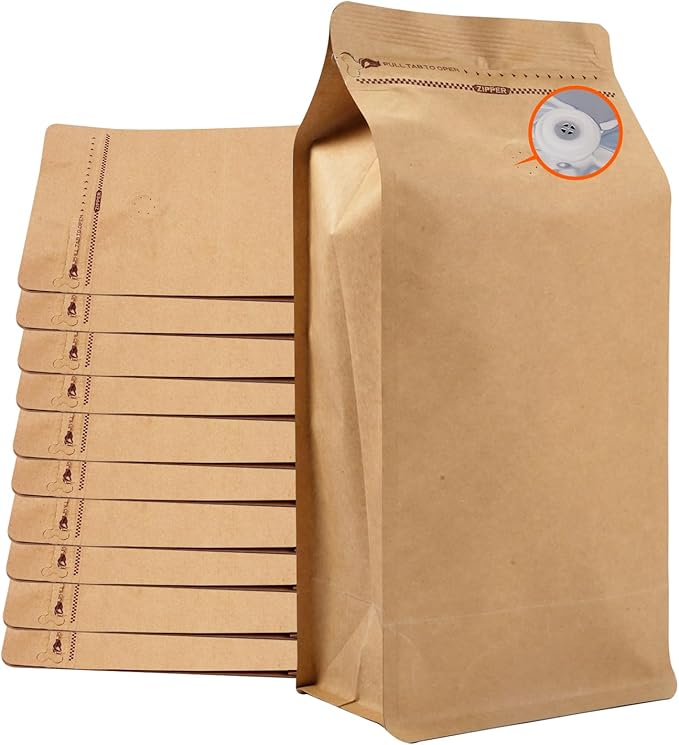Coffee Bags with Valve (50 PCS,32oz/2lb) Kraft Paper High Barrier Aluminum Foil Flat Bottom Standing Coffee Beans Storage Packaging Bags,Reusable Heat Seal Side Zipper Pouches for Small Business&Home