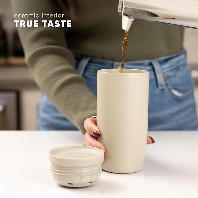 Simple Modern Travel Coffee Mug Tumbler with 360° Lid | Ceramic-Lined Insulated Stainless Steel Cold Brew Iced Coffee Cup Thermos | Gifts for Women Men Her Him | Voyager Signature | 12oz | Ice Gray