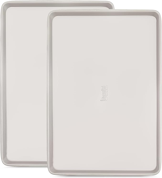 Boxiki Kitchen Nonstick Ceramic Baking Sheet/Cookie Sheet - Set of 2, Durable and Easy to Clean Baking Pans for Kitchen - Dishwasher and Freezer Safe, PFAS-Free (Half Sheet Pan)