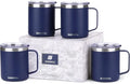 SUNWILL Travel Coffee Mugs Set of 4, Insulated Tumbler with Lid, 14oz Stainless Steel Cup with Handle Bulk for Gift, Camping, Office, Powder Coated Navy Blue