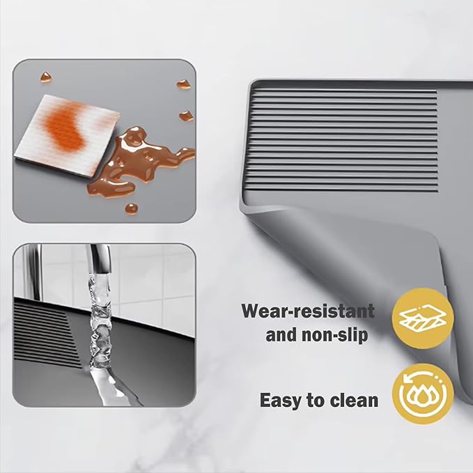 Silicone Coffee Mat With Espresso Tamping Mat,Leak-Proof and Non-Slip,Suitable for Kitchen Station Pad Accessories Fits Under Coffee Maker & Dish Rack to Keep the Countertop Clean-Gray