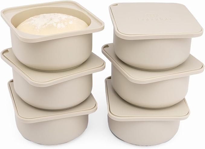 Babadoh Pizza Dough Proofing Silicone Containers with Lids | Pizza Making Accessories | Set of 6 | Dough Color | Original Size (make 12" Pizzas)