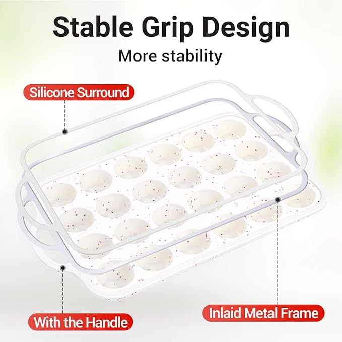 Silicone Mini Muffin Pan, Metal Reinforced Frame 24 Cups Nonstick Mini Cupcake Pans with Handles Easy to Move for Baking Muffin, Cupcake, Egg Bites Oven Safe, 2 Pack Confetti