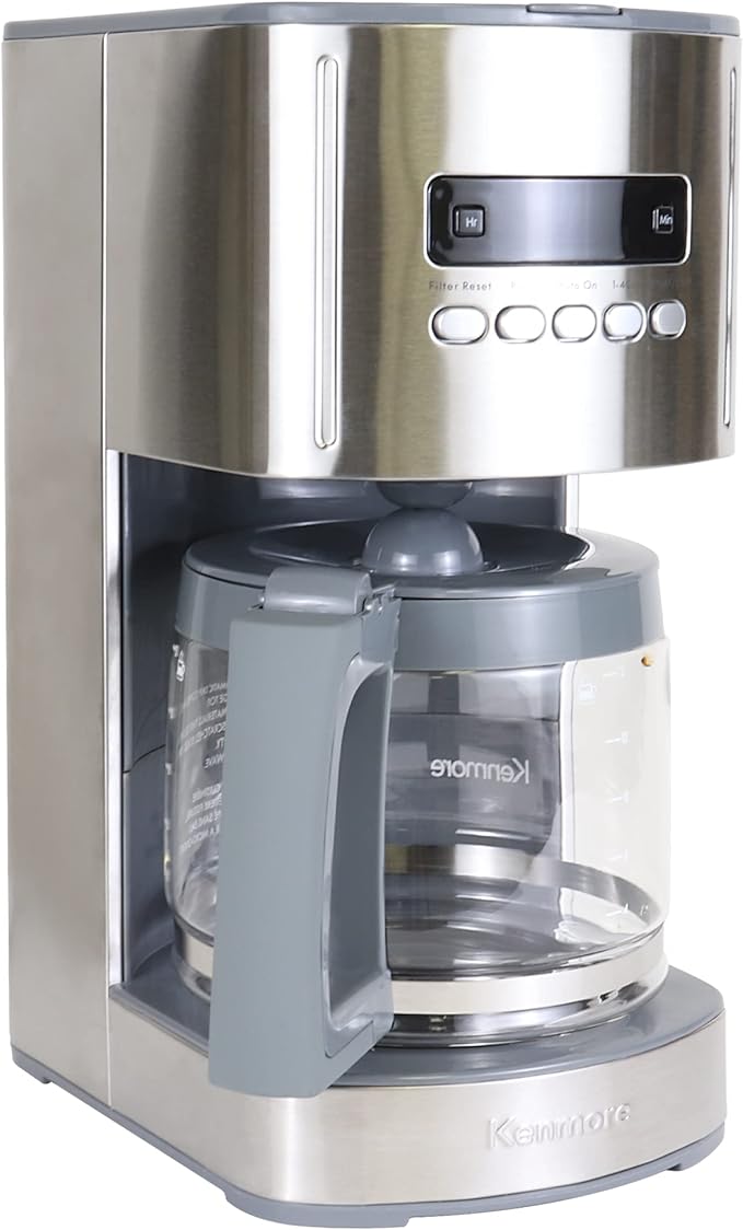 Kenmore Drip Coffee Maker - 12 Cup Programmable Cafe Machine With Glass Pot, Regular & Bold Brew, Auto Shut Off Large Water Reservoir, Reusable Filter, Kitchen Appliances For Cafeteria Barista