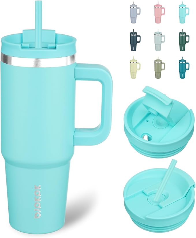 BJPKPK 30 oz Insulated Tumbler With Lid And Straw Stainless Steel Tumblers Cup With Handle For Women And Men,Turquoise