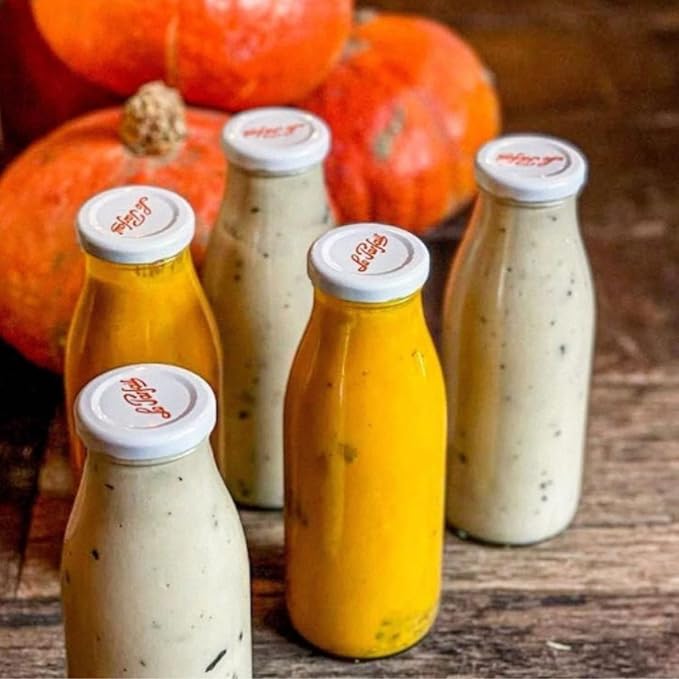 Le Parfait Bottles French Glass Milk Bottle with 48mm Printed Logo Airtight Metal Twist Cap | Used for Smoothie, Water Bottle, Preserved Tomato Sauce & other Soups| 32oz (Pack of 6) 1 Liter