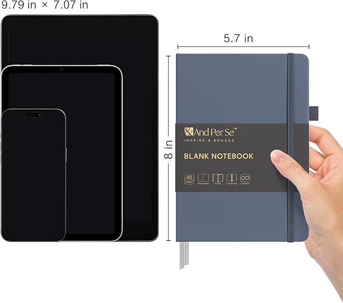 &And Per Se Blank Journal Notebook, 160 Pages, 5.7 x 8 inches College Ruled Thick Paper Notebook Journals for Writing, Hardcover Notebook(1 Pack, dark blue)