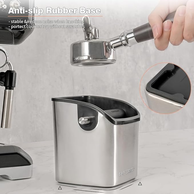 Coffee Knock Box Espresso Accessories - Home Use Small Coffee Grounds Puck Knock Box Stainless Steel with Tamping Mat for Espresso Machine